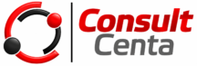 Consult Centa Landscape Logo. Red and grey text, Red and Black Circle logo item shaped as people hugging.